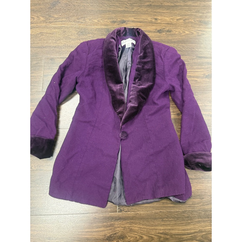 Vintage Christian Dior Purple Worsted Wool Blazer with‎ Velvet Collar - Sz 10